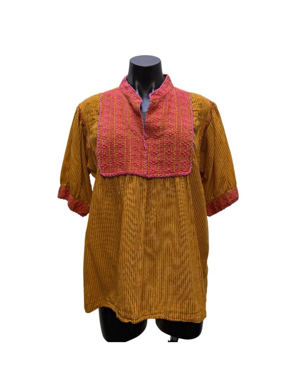 Sister Mary Boho Blouse With Embroidered Pink & Orange M